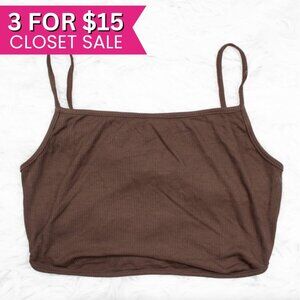Naked Wardrobe Brown Cropped Tank Top Cami Size Large Ribbed Knit Crop Top Shirt